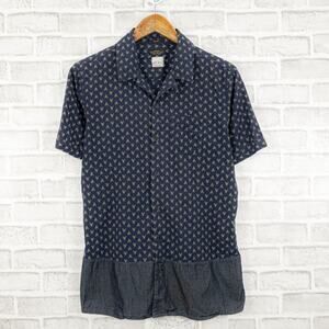 ALL SAINTS  Rikka Camp Collar Shirt Blue print short sleeve Men's Sz Small